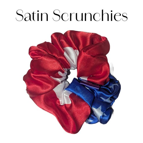 Red, white & blue satin scrunchies size large hand crafted - Picture 4 of 6
